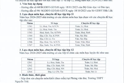 Thông báo về việc chuyển tổ hợp, năm học 2024-2025